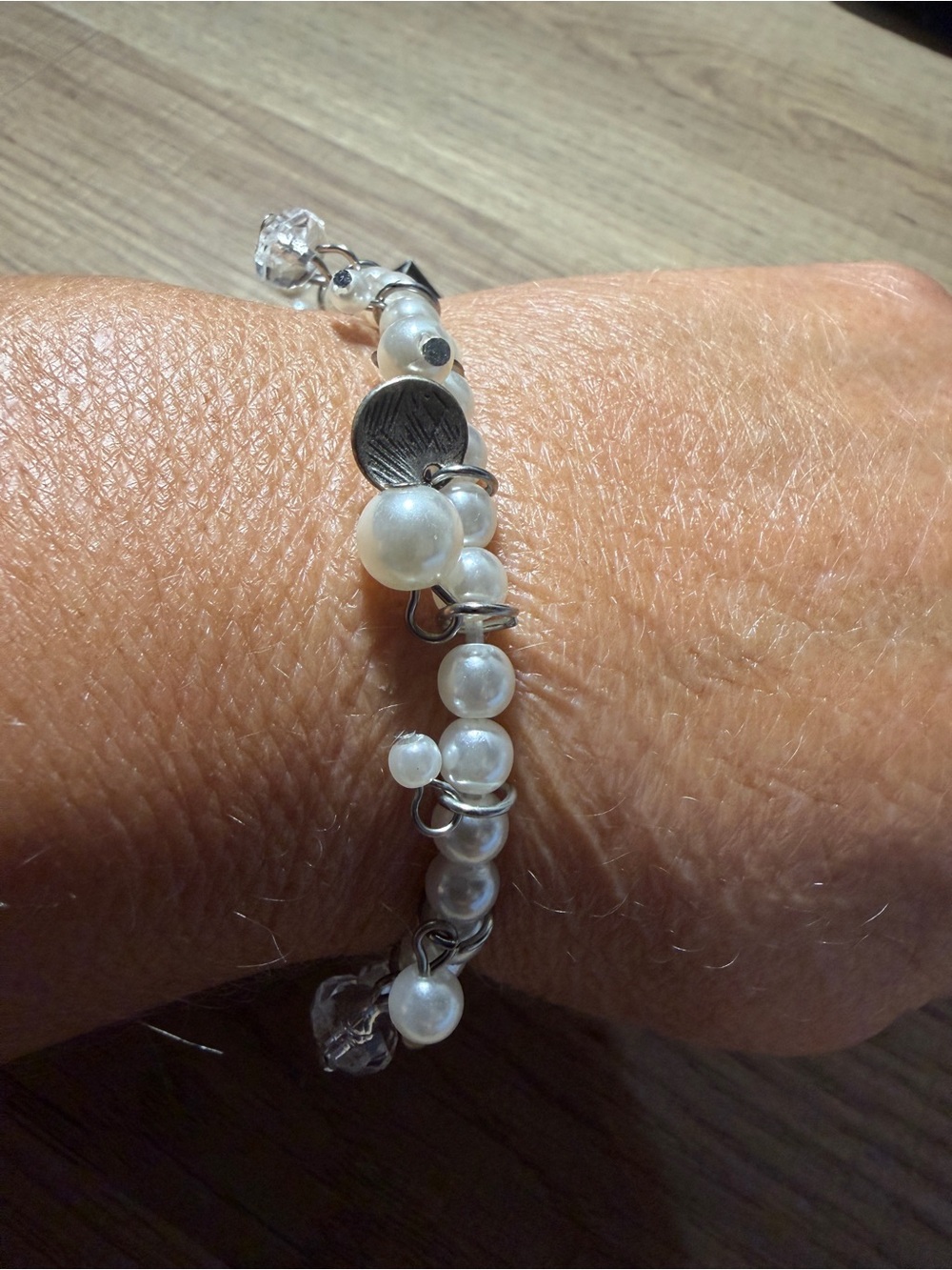 paparazzi White Pearl and Silver Charm Bracelet